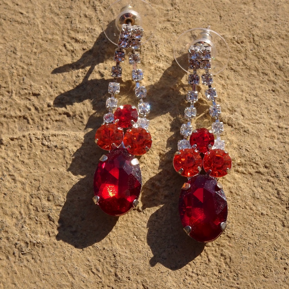 Ruby Red & Fire Orange Phoenix Clear Crystal Silv… - image 5